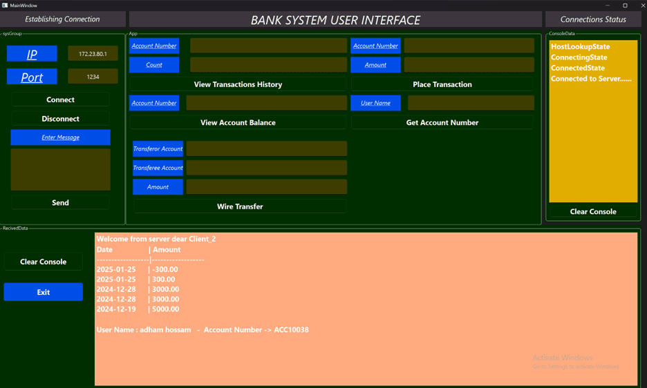 Standard User Dashboard showing balance and history