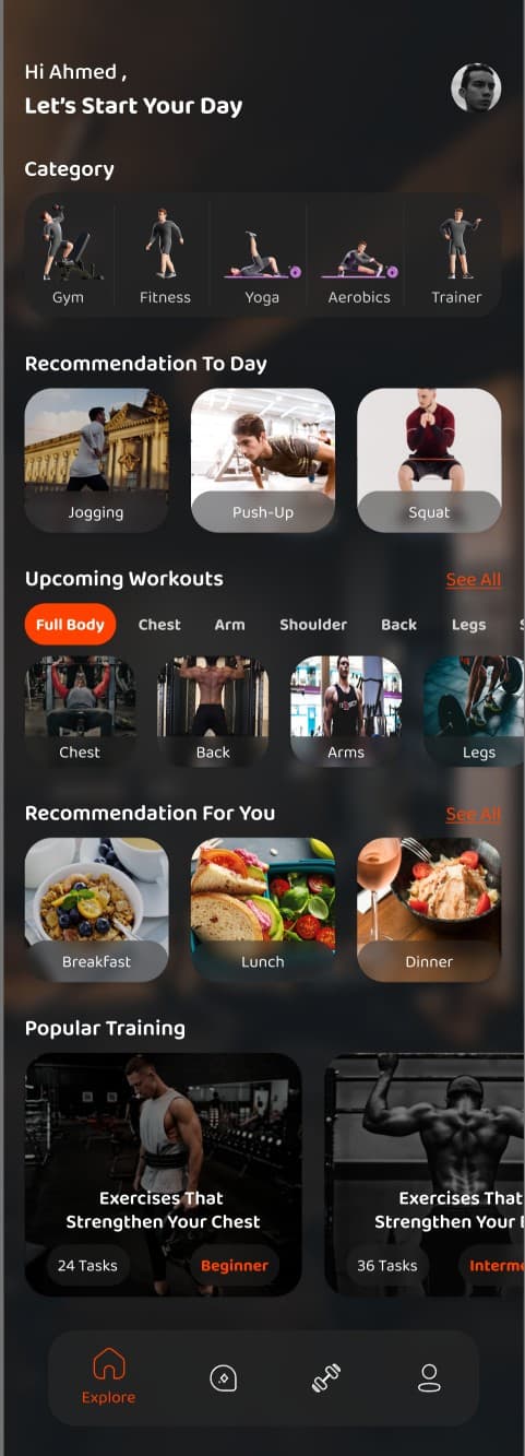 Elevate Fitness App Main Screen